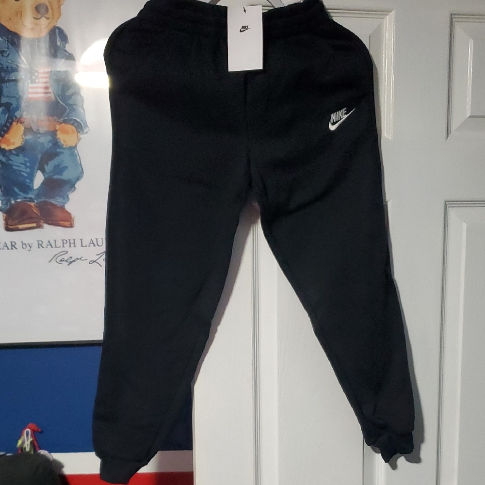 Nike Brand New  Youth Black Fleece Joggers with White Swoosh